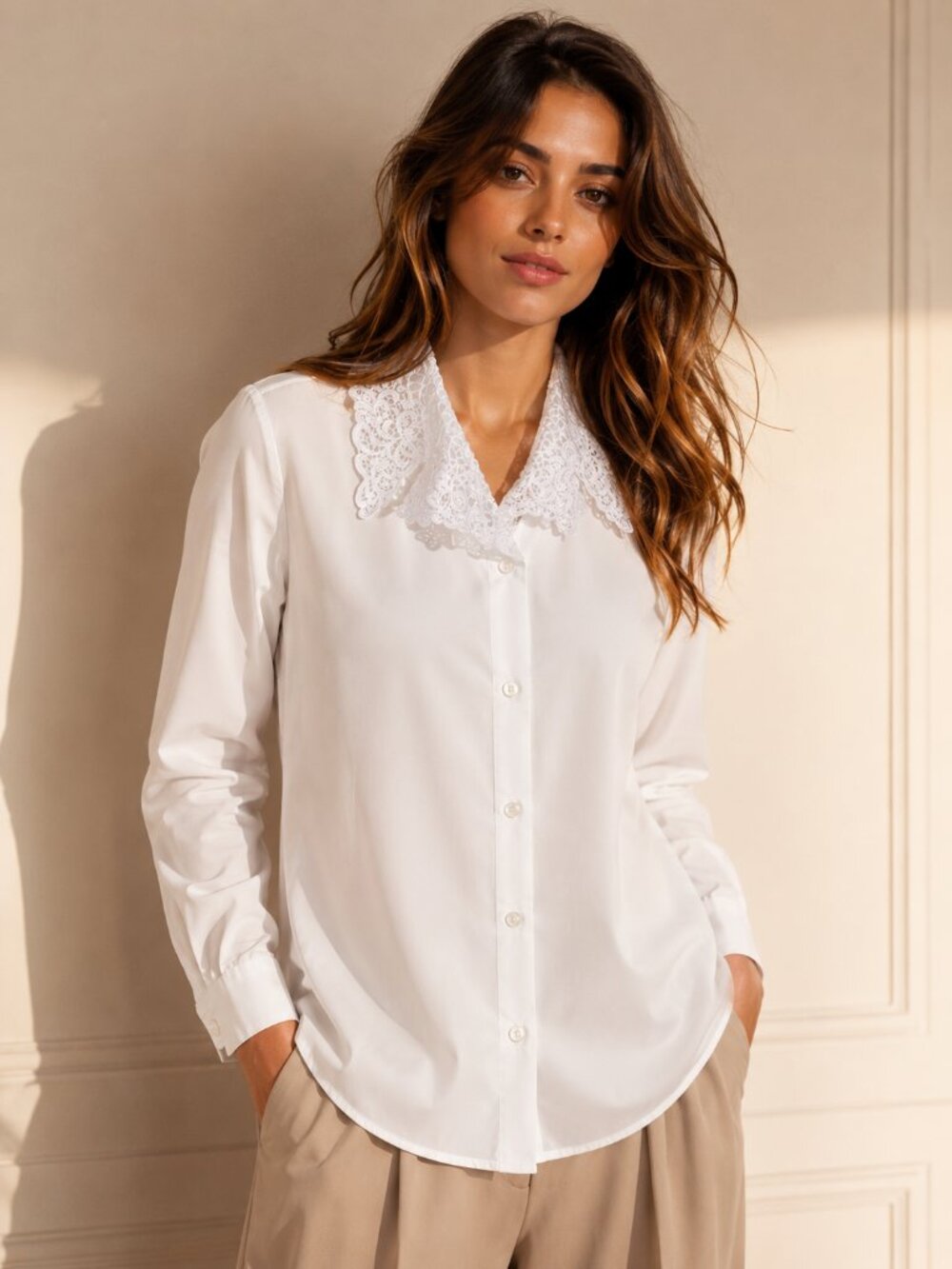 Edwardian Lace Collar White Blouse Small | Guipure Floral Vintage-Inspired